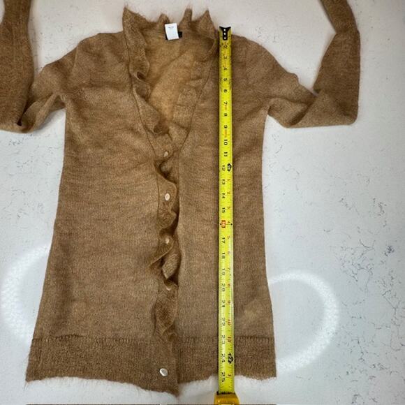 J. Crew X-Small Mohair Blend Fairy Academia Ruffle Cardigan Camel - Picture 7 of 9